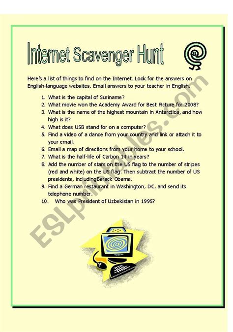 internet scavenger hunt worksheet for kids